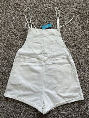 Cupshe White Linen Blend Short Overalls Romper